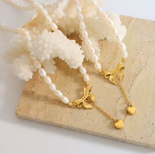 Pearl Chain Choker Necklace - Image 2